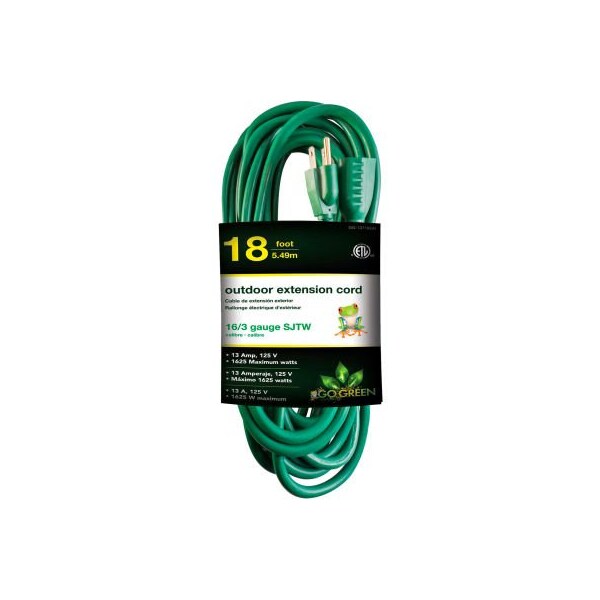 Gogreen SJTW Extension Cord, 16 AWG, Outdoor, 16/3, 1 Outlets, Green, 8 ft GG-13718GN - main